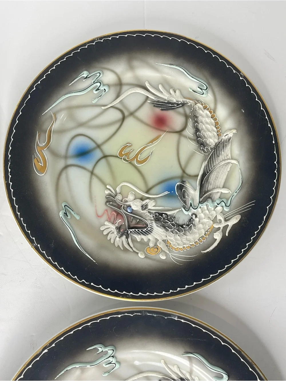 4 Vintage Victoria China Dragonware Dessert Plates 7.25” Dragon 3D Moriage Gold